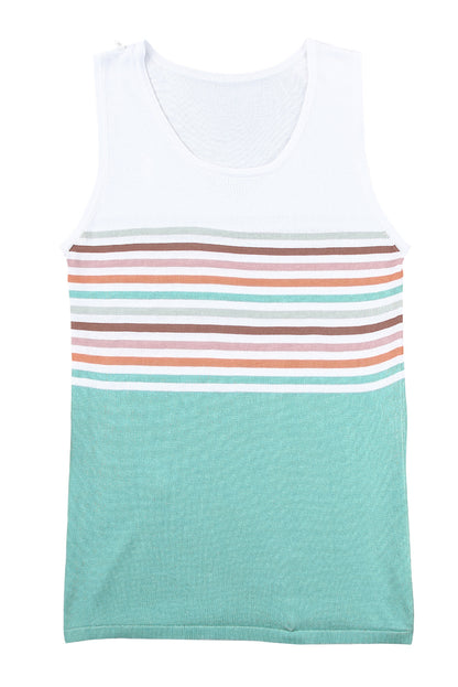 Striped Color Block Casual Knit Tank Top for Women