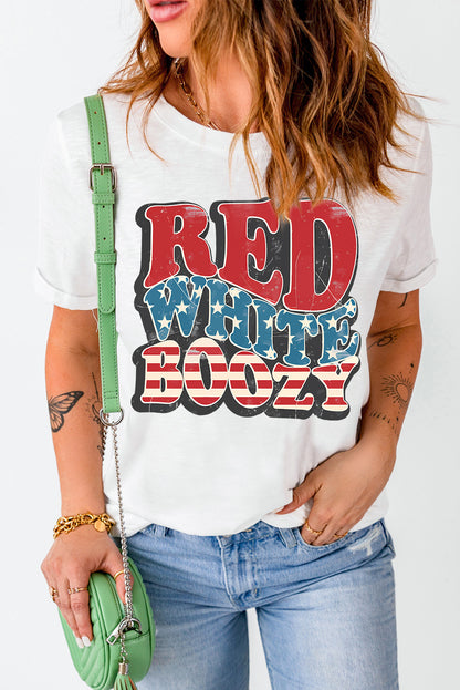 White RED WHITE BOOZY Stars and Stripes Graphic T Shirt