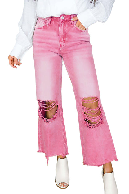 Distressed Hollow Out High Waist Flare Jeans