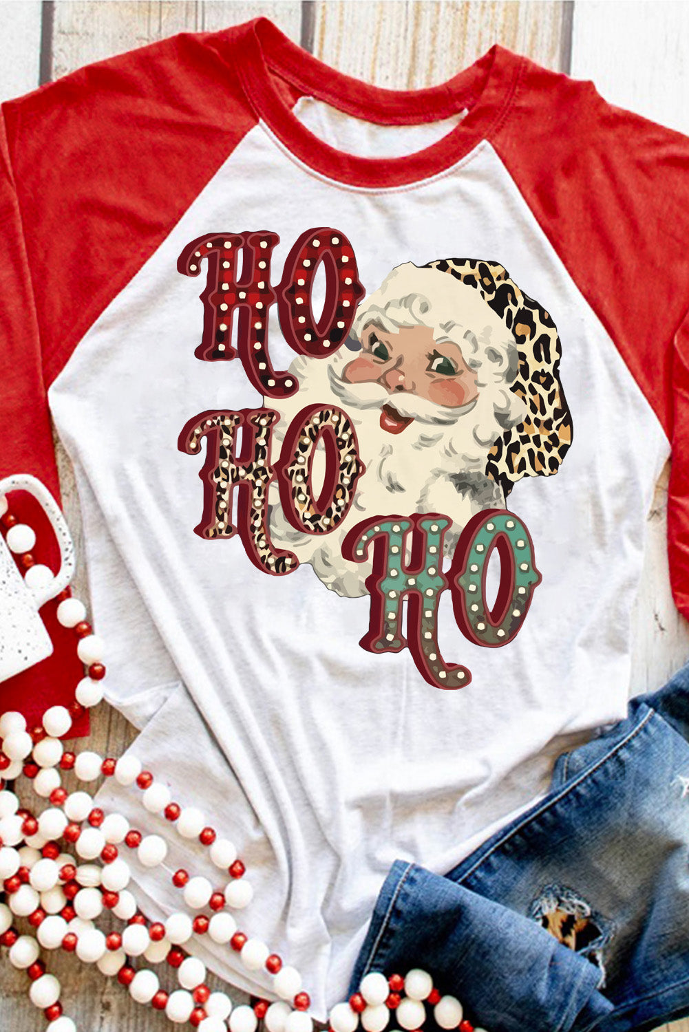 Red HO HO HO Santa Claus Color Block Graphic Sweatshirt