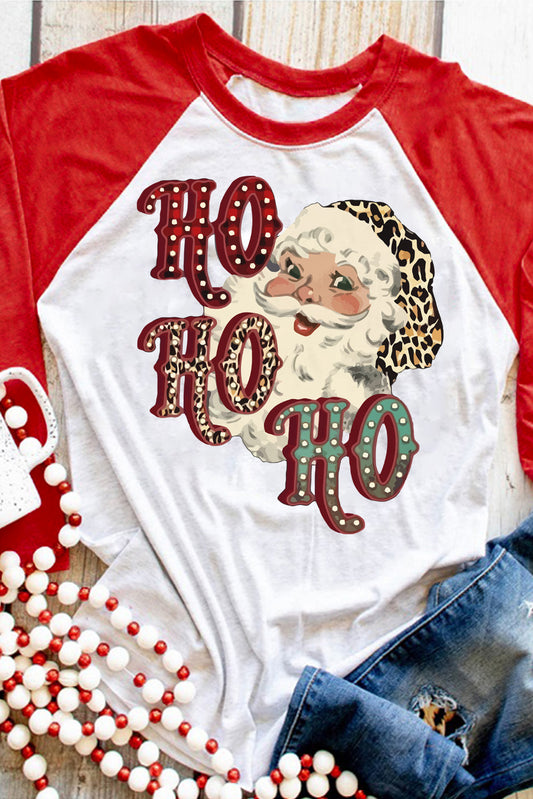 Red HO HO HO Santa Claus Color Block Graphic Sweatshirt
