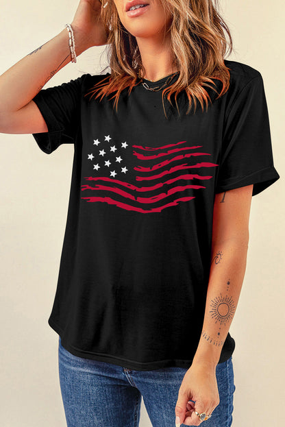 Black American Flag Graphic Crew Neck T Shirt