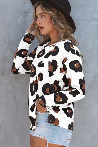 Print Drop Shoulder Pullover Long Sleeve Top