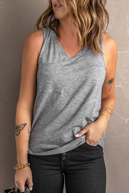 Casual V Neck Racerback Tank Top With Pocket