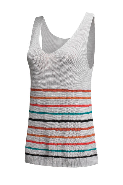 Multicolor Stripes White Knit Tank Top