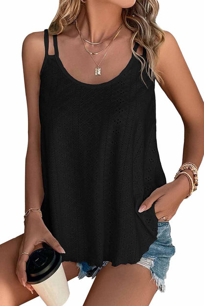 Eyelet Strappy Scoop Neck Tank Top