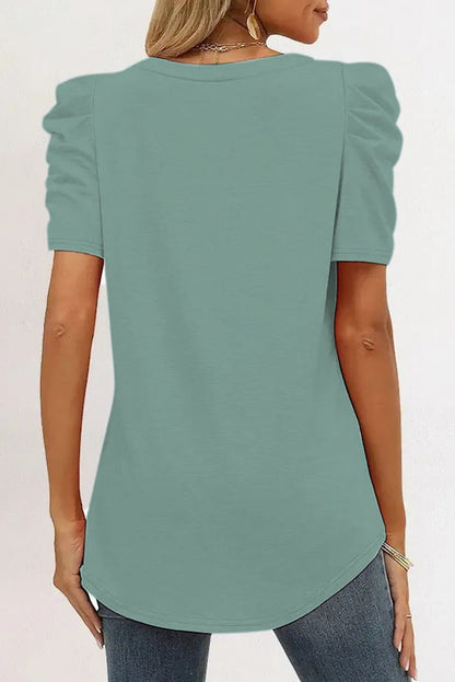 Green Lucky Clover Graphic Puff Sleeve V Neck Tee