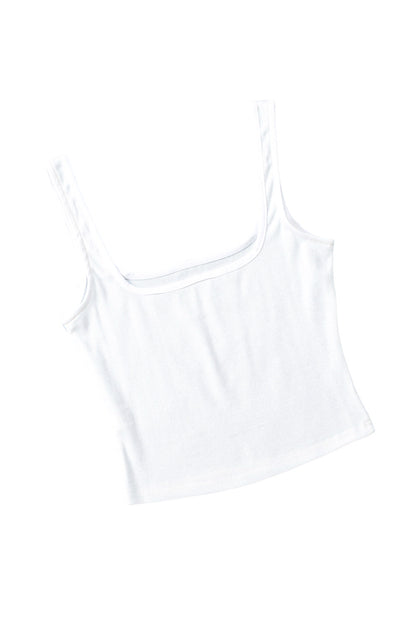 Plain White Slim Fit Square Neck Cropped Tank Top