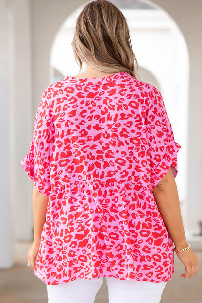 Multicolor Floral Print V Neck Half Sleeve Plus Size Blouse