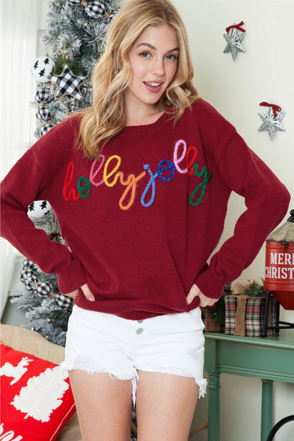 Glitter Merry & Bright Round Neck Knit Sweater