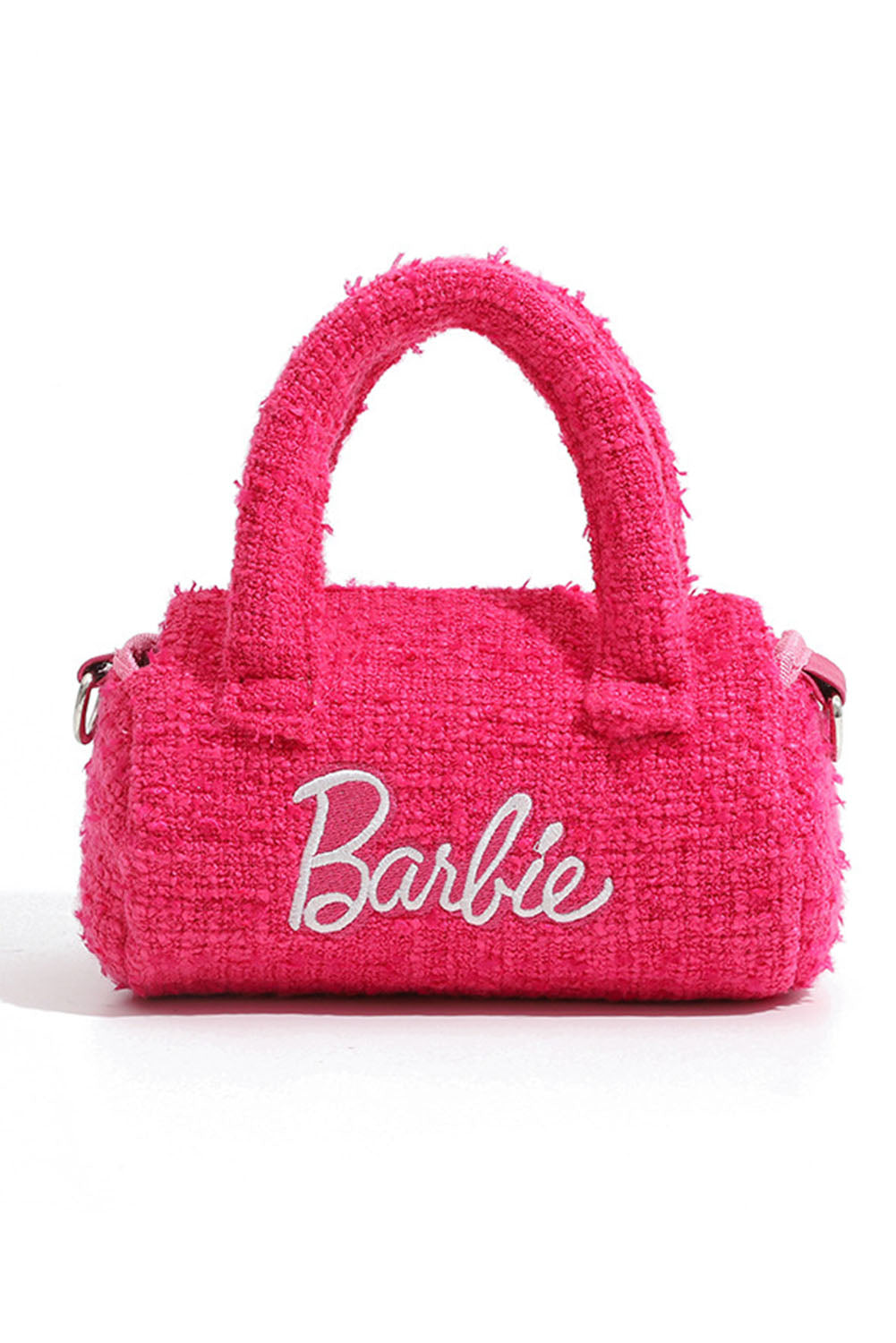 Strawberry Pink Barbie Letter Embroidery Cylindrical Mini Bag