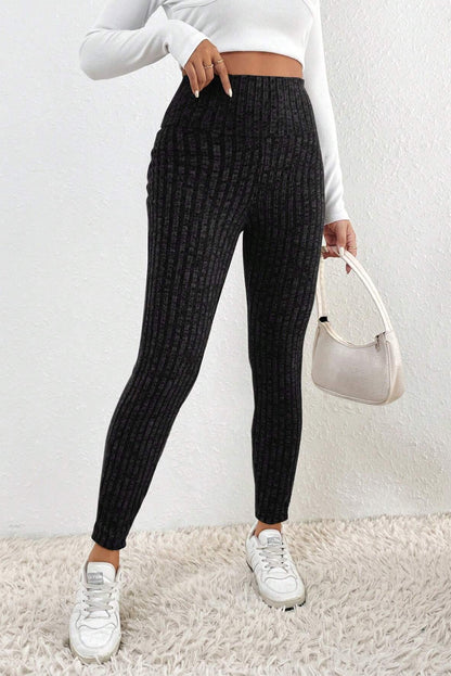 Wide Waistband Ribbed Textured Knit Leggings