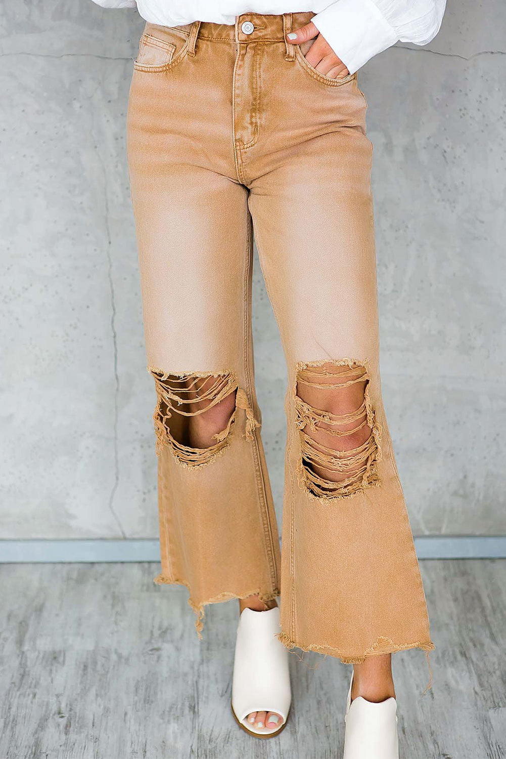 Distressed Hollow Out High Waist Flare Jeans