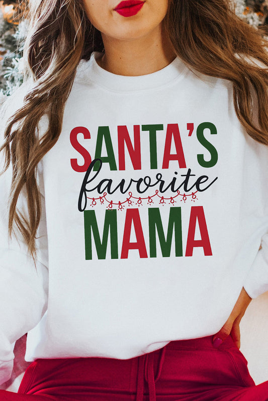 White Santas Favorite Mama Letter Print Graphic Sweatshirt