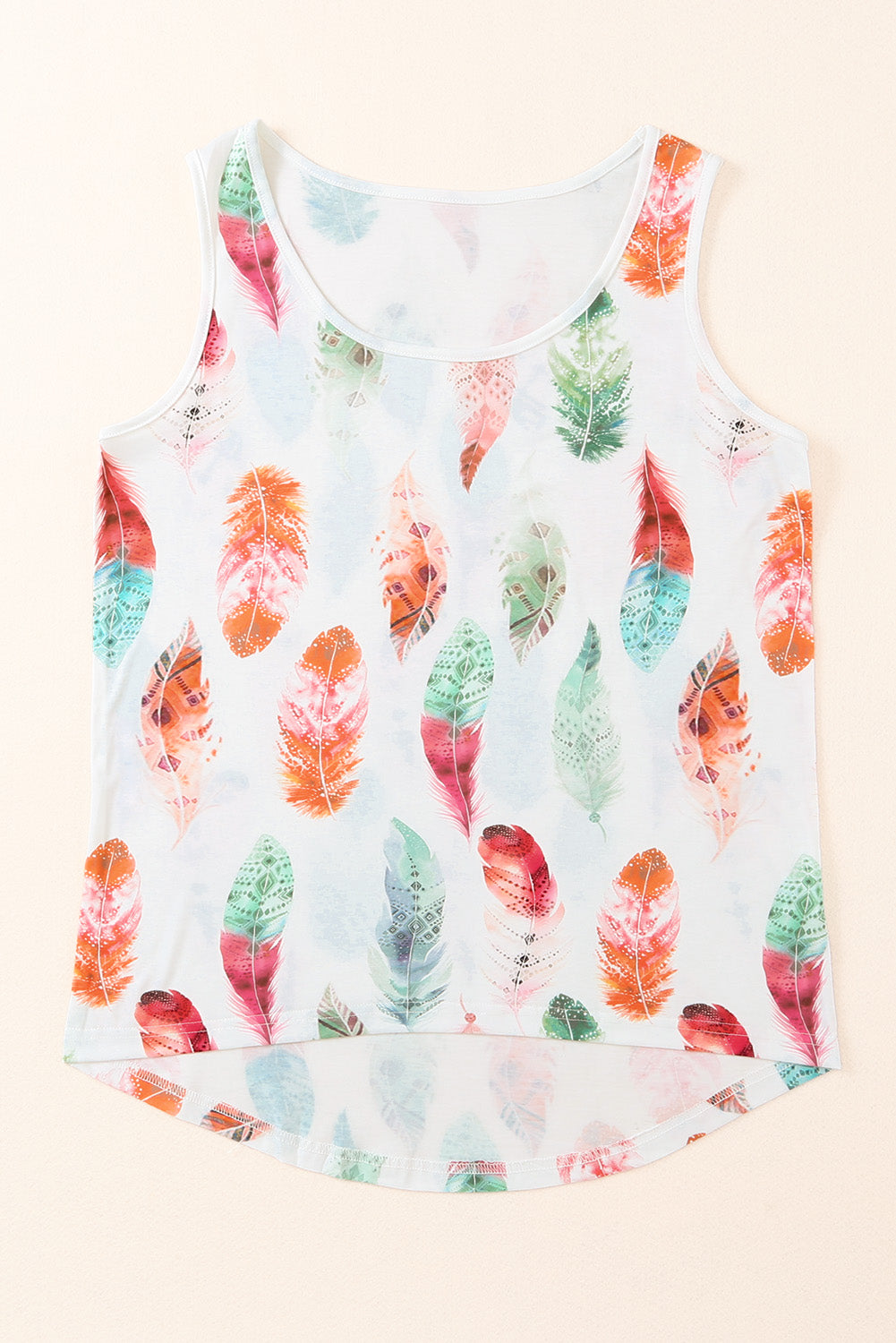 Colorful Feathers Print Scoop Neck Tank Top for Women