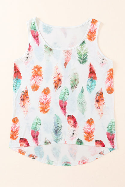 Colorful Feathers Print Scoop Neck Tank Top for Women