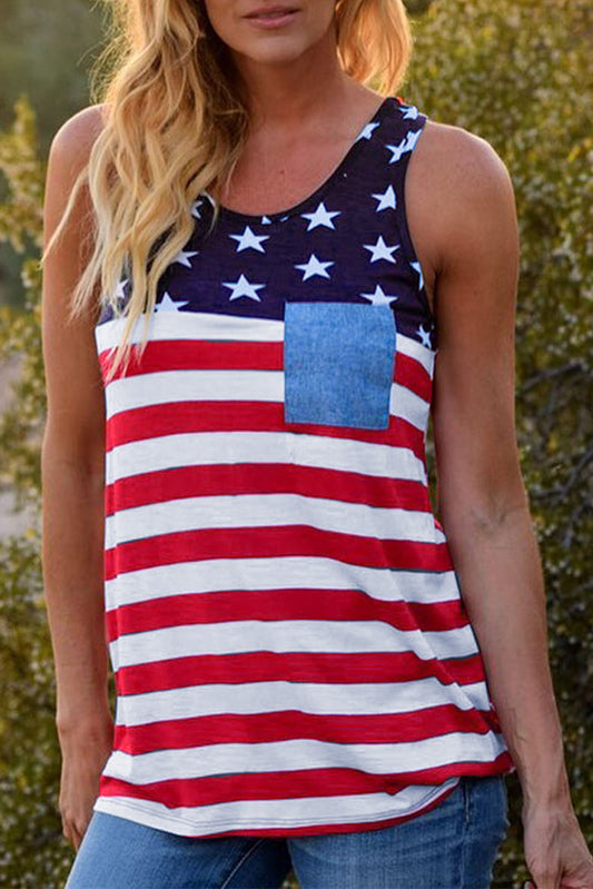 Casual American Flag Stars Stripes Pocket Racerback Tank Top