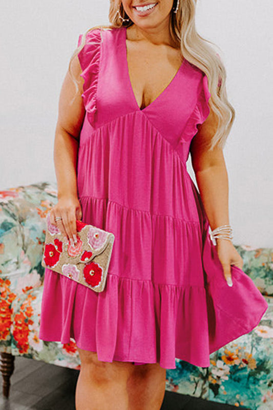 Ruffled Sleeveless Plus Size Babydoll Short Dress