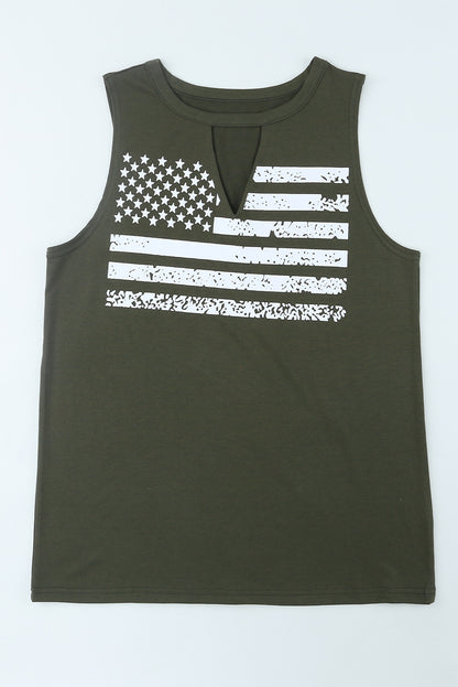 Casual Keyhole Neck Flag Print Tank Top