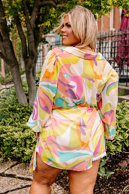 Plus Size Abstract Print Loose Tunic Shirt