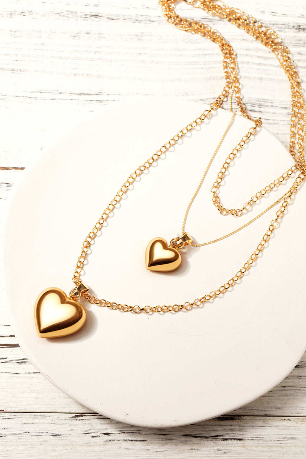 Gold Valentine Multi Layer Heart Shape Pendant Necklace