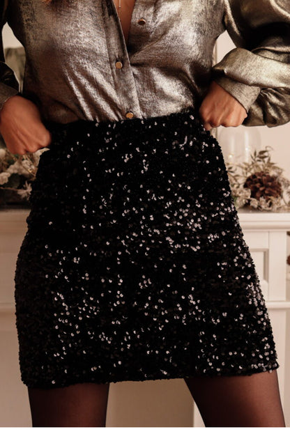 Black Party Sequin Bodycon Mini Skirt