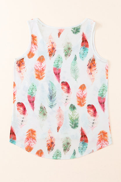 Colorful Feathers Print Scoop Neck Tank Top for Women