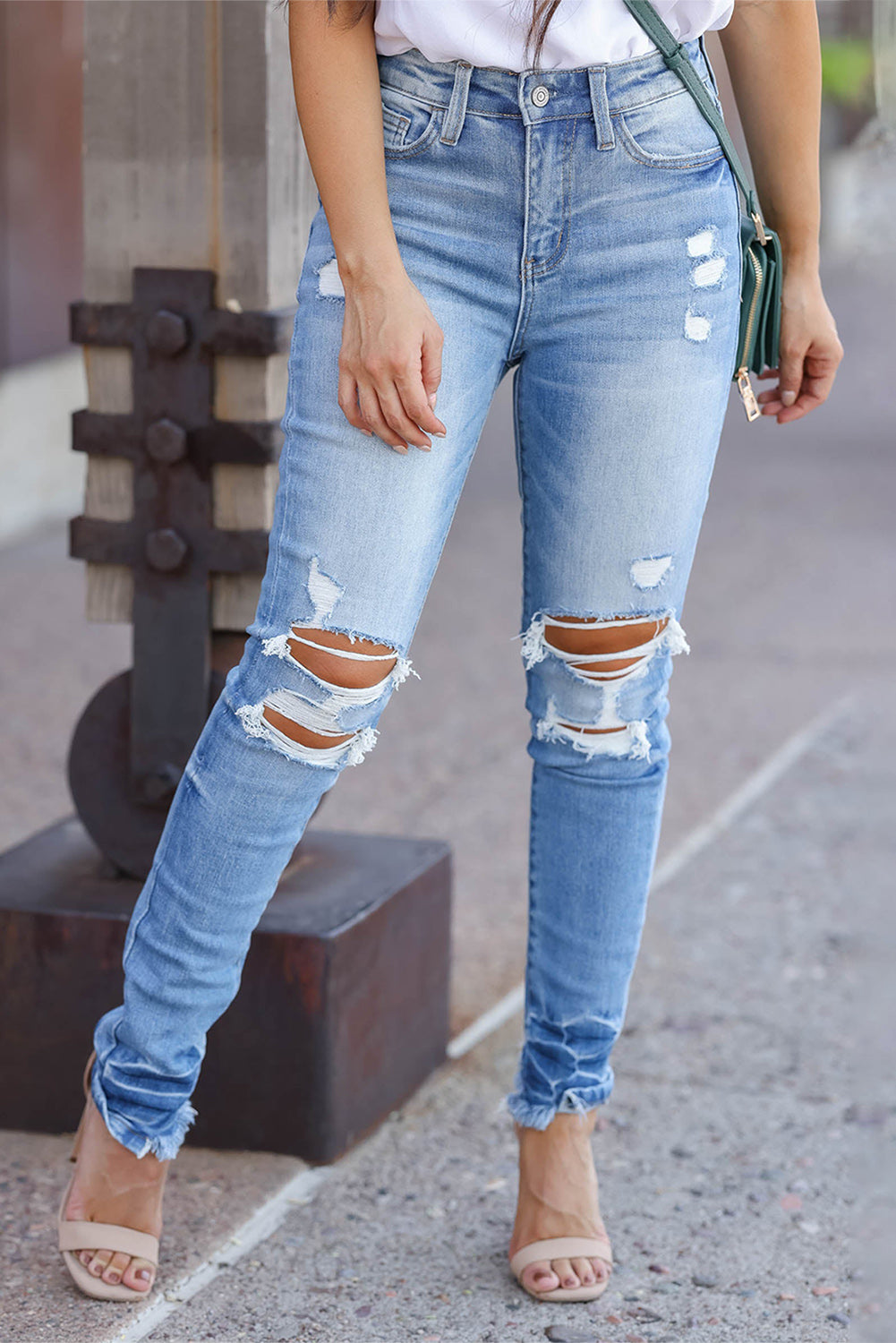 Light Blue Distressed Ripped Skinny Jeans