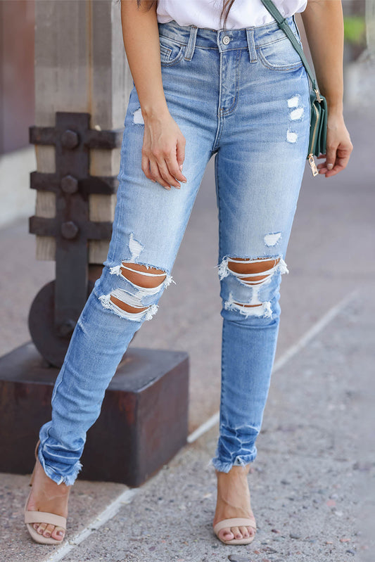 Light Blue Distressed Ripped Skinny Jeans