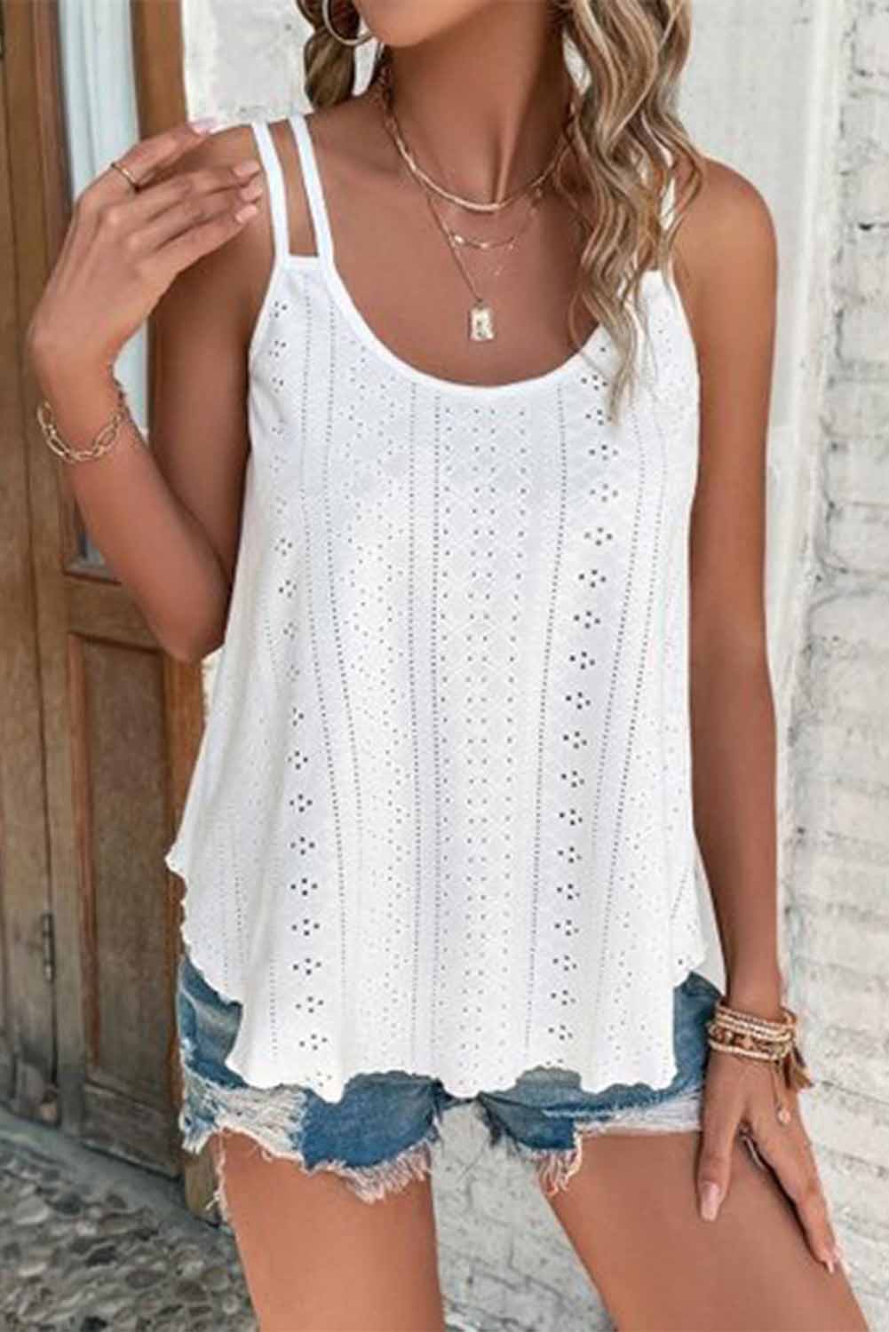 Eyelet Strappy Scoop Neck Tank Top