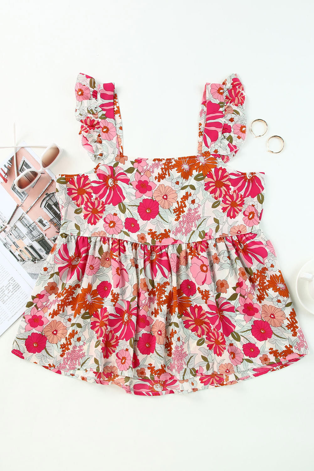 Floral Print Casual Ruffled Sleeveless Tiered Short Dress