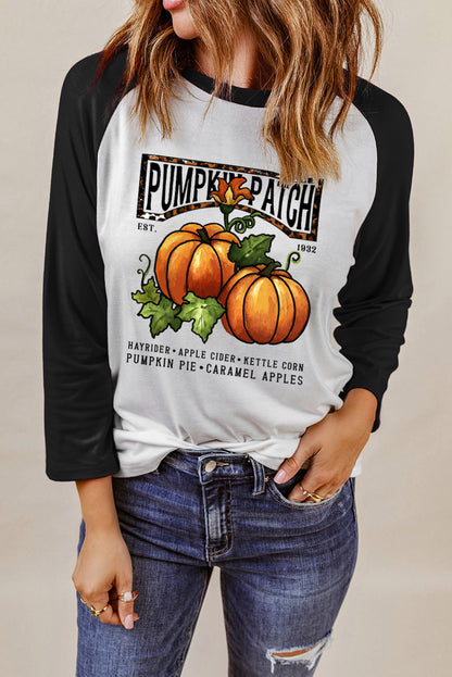 Black Fresh Pumpkin Contrast Long Sleeve Graphic Top
