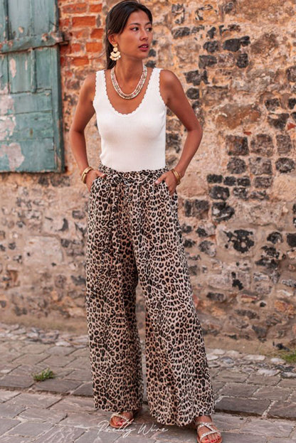 Desert Palm Boho Leopard Print Wide Leg Pants