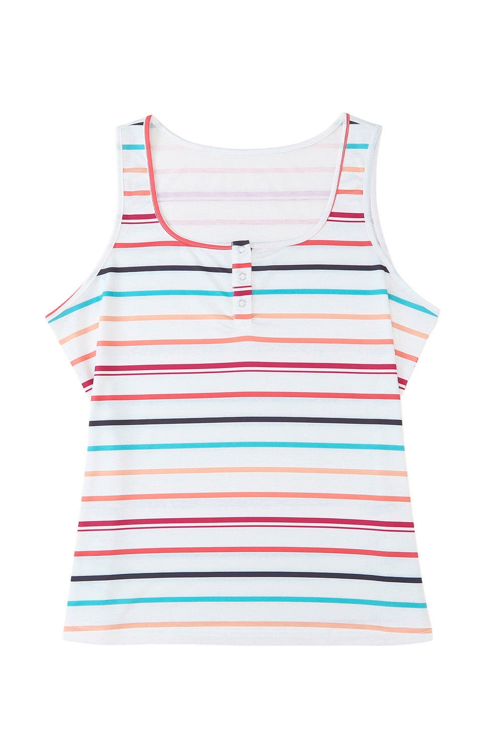 Colorful Striped Henley Button Plus Size Tank Top