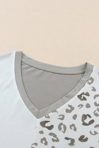 Leopard Patchwork Short Sleeve Plus Size Top