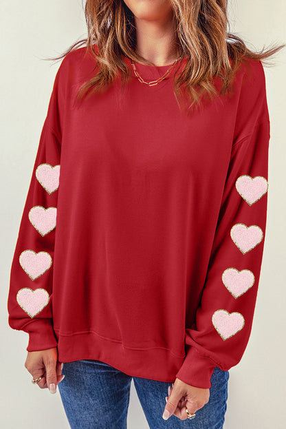 Red Heart Shaped Glitter Chenille Graphic Sweatshirt