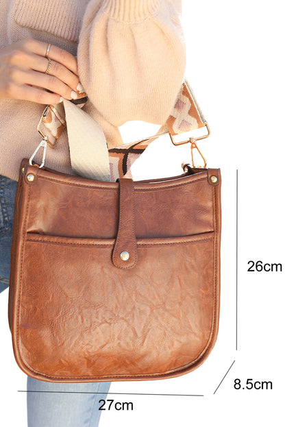 Chestnut Vintage Geometric Strap PU Leather Messenger Bag