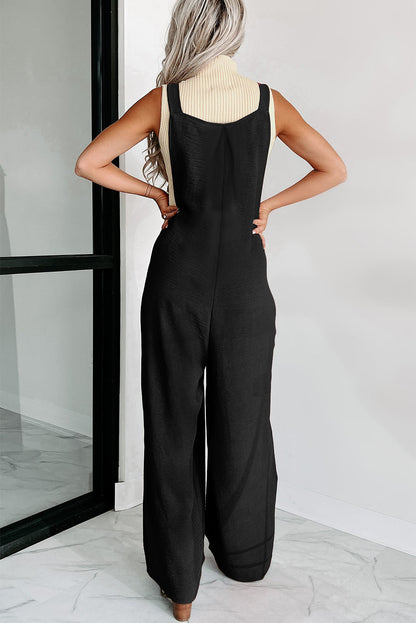 Textured Adjustable Straps Ruched Wide Leg Jumpsuit