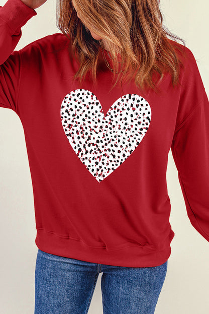 Red Valentine Leopard Heart Graphic Drop Shoulder Sweatshirt