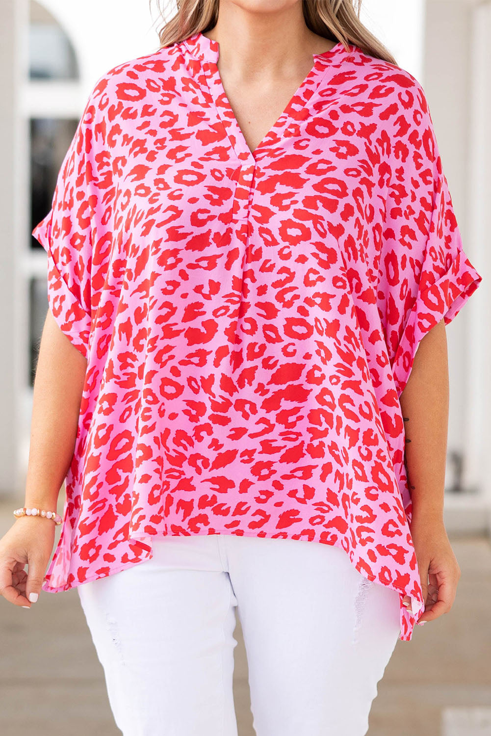 Multicolor Floral Print V Neck Half Sleeve Plus Size Blouse