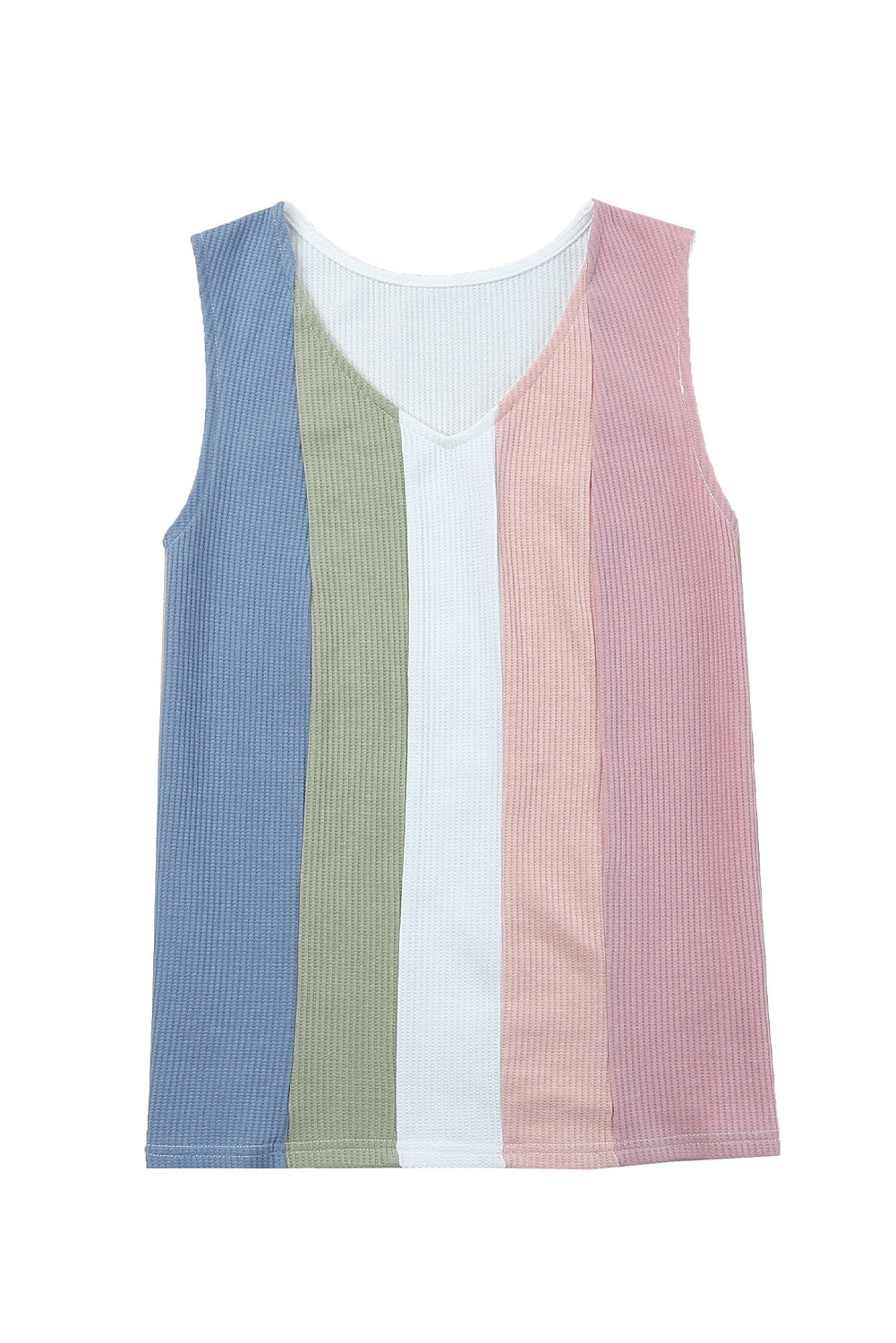 Multicolor Color Block Casual V Neck Waffle Knit Tank Top