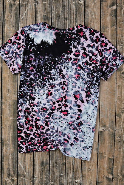 Pink NASHVILLE MUSIC CITY Graphic Bleached Leopard Tee