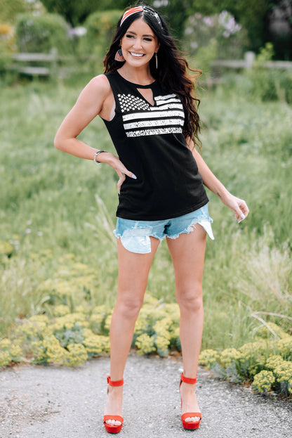 Casual Keyhole Neck Flag Print Tank Top