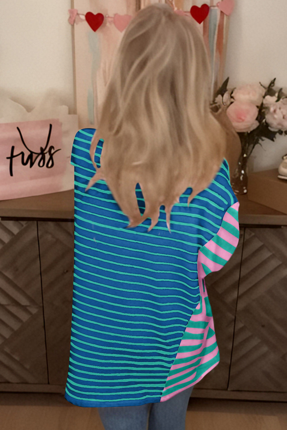 Striped Patchwork Slits Baggy T Shirt