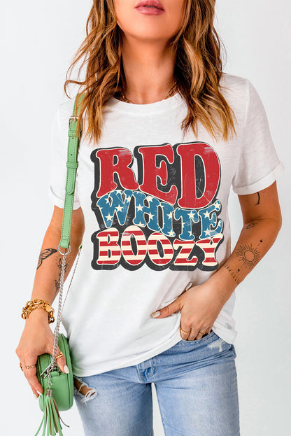 White RED WHITE BOOZY Stars and Stripes Graphic T Shirt