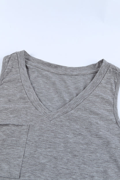 Casual V Neck Racerback Tank Top With Pocket