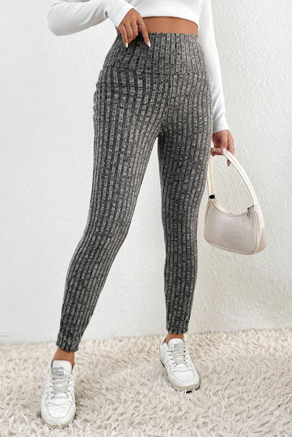 Wide Waistband Ribbed Textured Knit Leggings