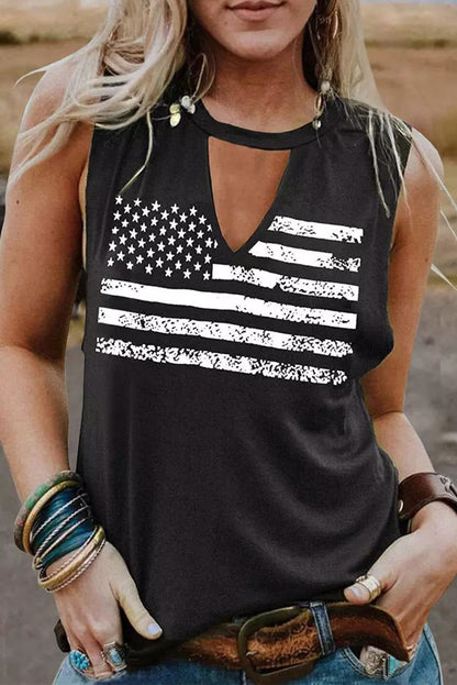 Casual Keyhole Neck Flag Print Tank Top