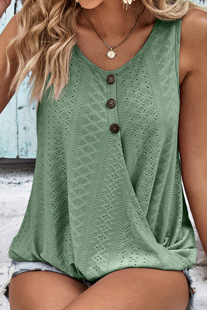 Eyelet Buttoned Draped Sleeveless Tank Top