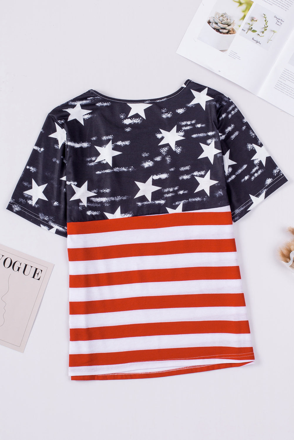 American Flag Cut Out Short Sleeve Crew Neck T Shirt